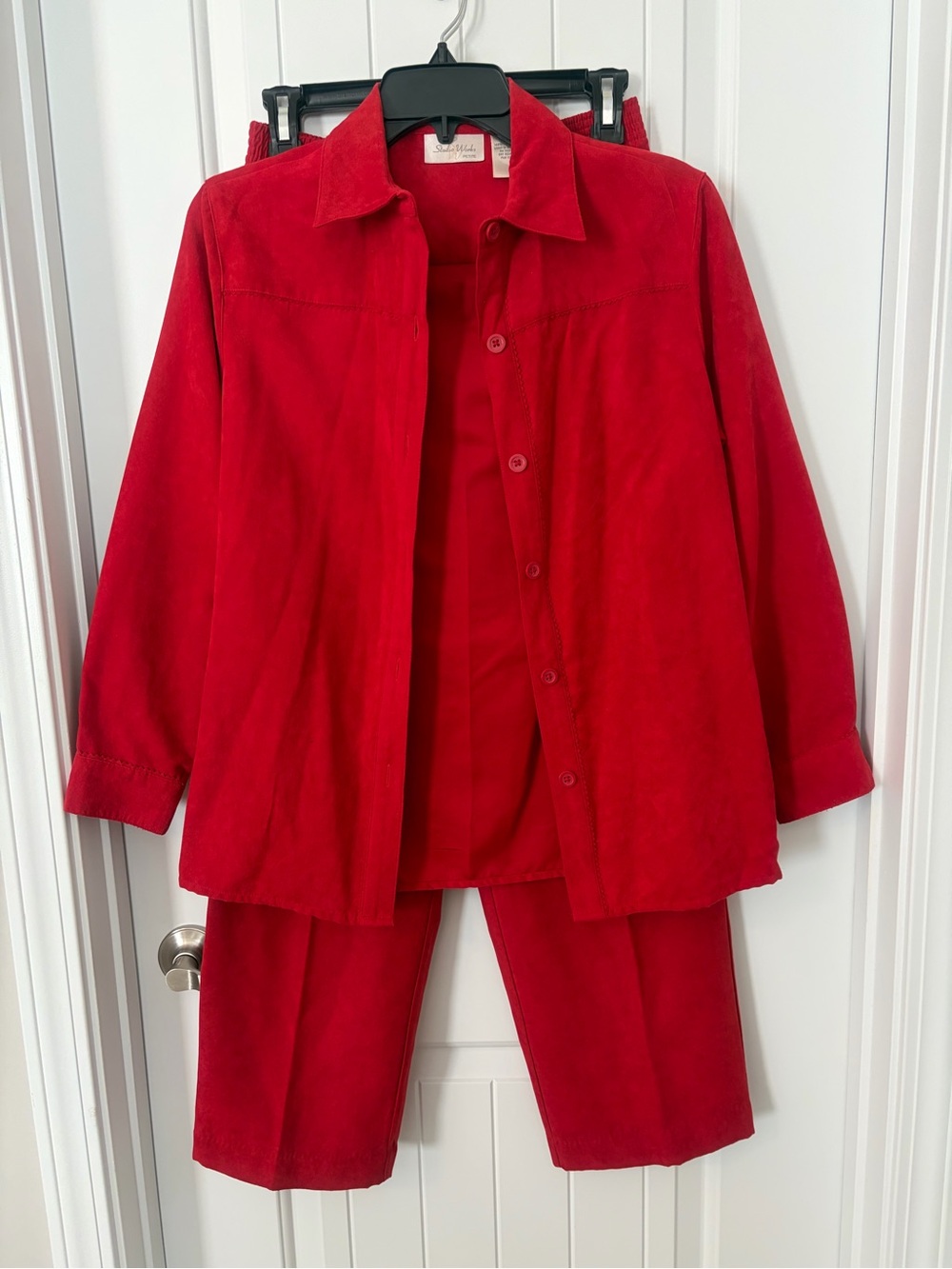 Studio Works Red Petite Button-Front Jacket & Pants Set